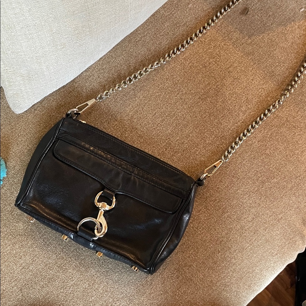 Rebecca Minkoff Black Leather Crossbody with Silver Chain